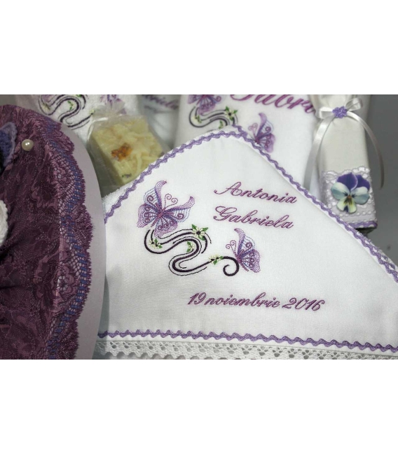 Trusou botez personalizat complet fluturasi fetite culoare lila