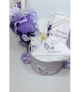Trusou botez personalizat complet fluturasi fetite culoare lila