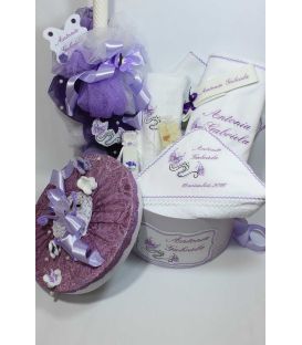 Trusou botez personalizat complet fluturasi fetite culoare lila