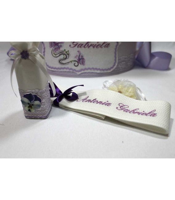 Trusou botez personalizat complet fluturasi fetite culoare lila