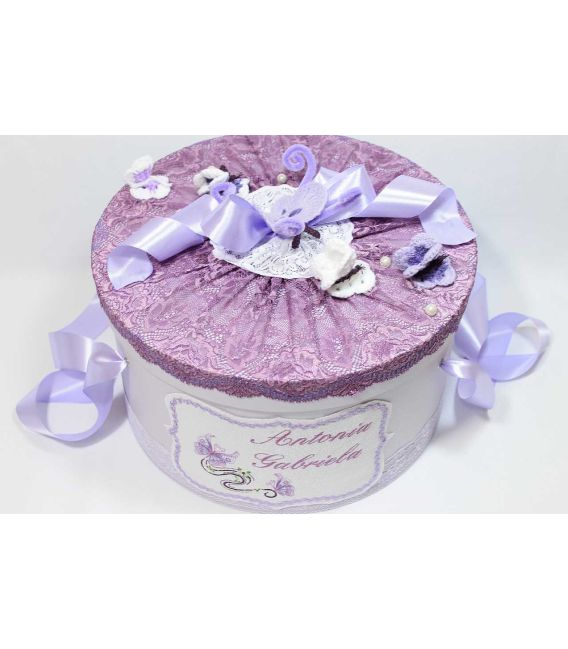 Trusou botez personalizat complet fluturasi fetite culoare lila