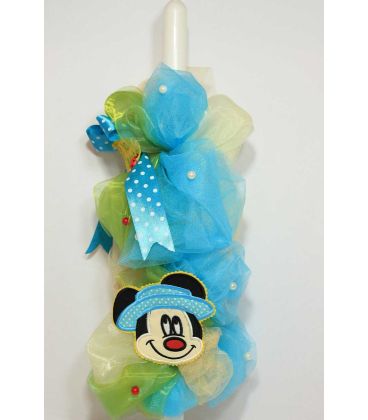 Lumanare botez Mickey Mouse  decorata cu panglici