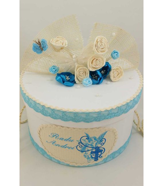 Set botez trusou, cutie, paturica model ingeras si cruce varianta