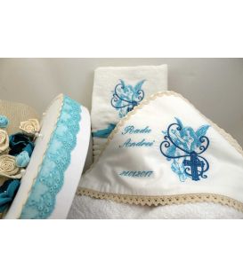 Set botez trusou, cutie, paturica model ingeras si cruce varianta