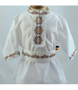 Costum popular botez baieti de vara culoari bej maro