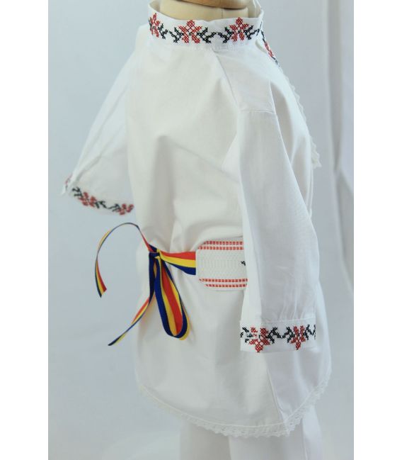 Costum popular botez baieti de vara broderie culori rosu-negru