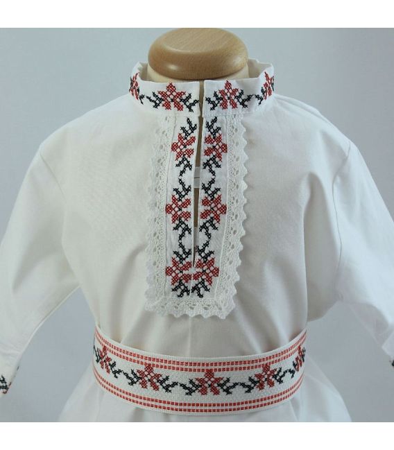 Costum popular botez baieti de vara broderie culori rosu-negru