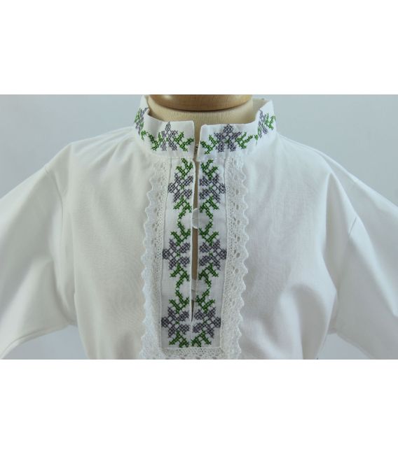 Costum popular botez baieti de vara broderie culori gri verde