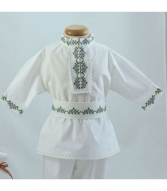 Costum popular botez baieti de vara broderie culori gri verde