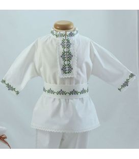 Costum popular botez baieti de vara broderie culori gri verde