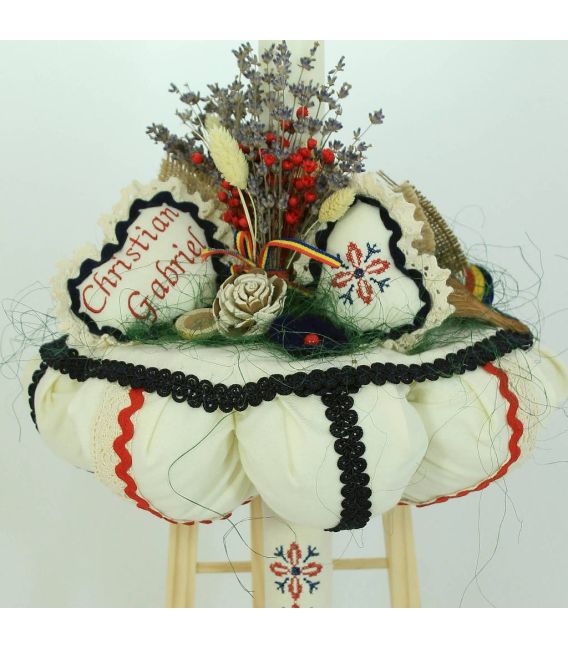 Lumanare botez traditionala broderie stelute bleumarin