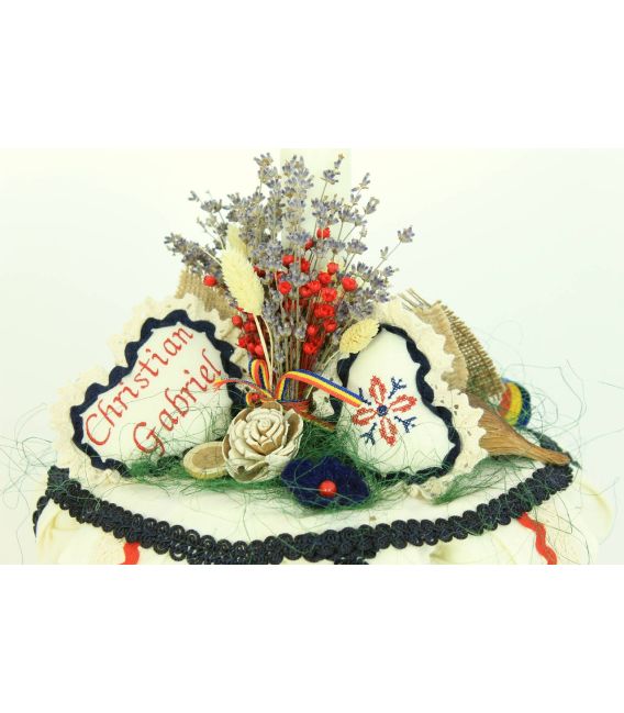 Lumanare botez traditionala broderie stelute bleumarin