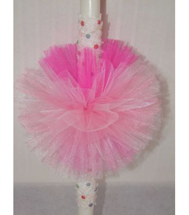 Lumanare botez personalizata glob alb-roz