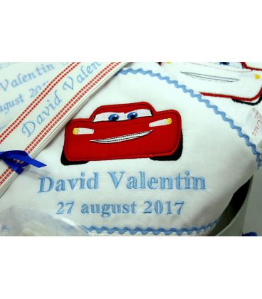Trusou botez Fulger Mcqueen detaliu broderie cu aplica