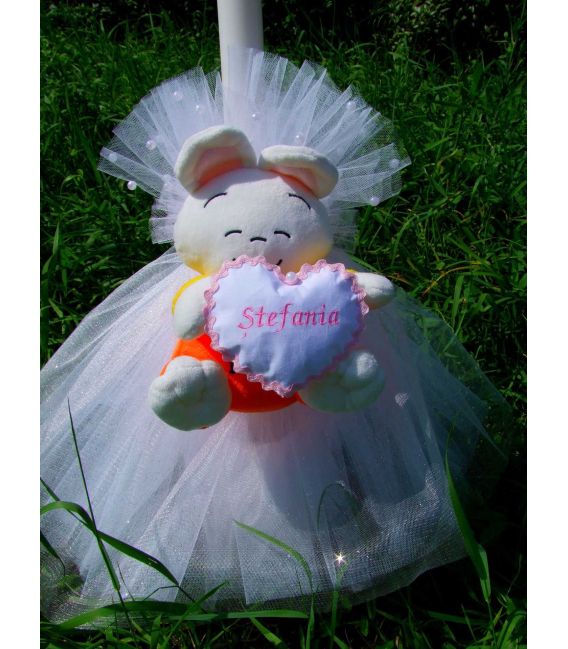 Lumanare botez personalizata ursulet roz