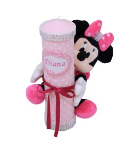 Lumanare botez scurta cu jucarie Minnie Mouse
