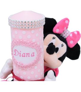Lumanare botez scurta cu jucarie Minnie Mouse