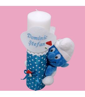 Lumanare botez Strumfi scurta cu jucarie