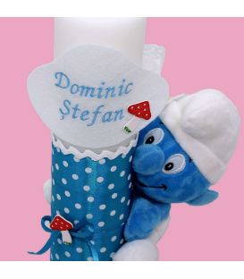 Lumanare botez Strumfi scurta cu jucarie