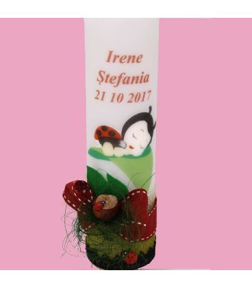 Lumanare botez buburuza somnoroasa model 30 cm inaltime 6 cm diametru