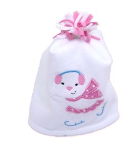 Caciula fetite personalizate cu broderie patinator din polar culoare alba