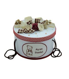 Cutie trusou botez ursulet cu papion culoare rosie