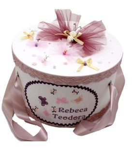 Cutie trusou botez rotunda decorata model Fluturasi