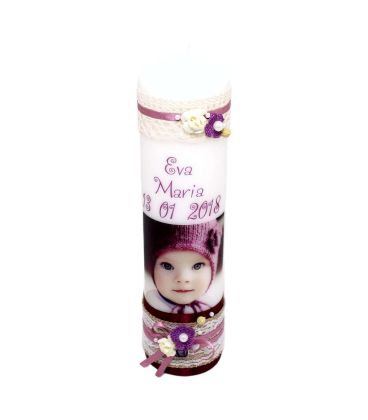 Lumanare botez personalizata cu poza bebelusului