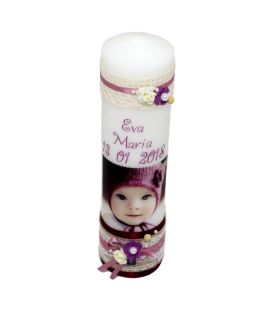 Lumanare botez personalizata cu poza bebelusului