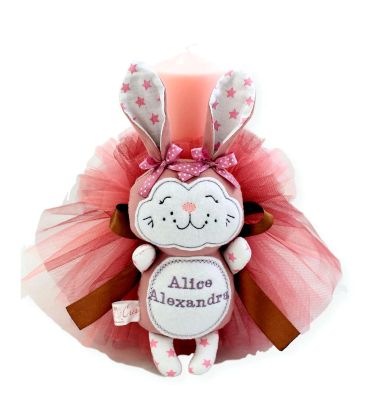 Lumanare botez cu jucarie personalizata iepuras 