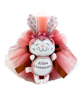 Lumanare botez cu jucarie personalizata iepuras 