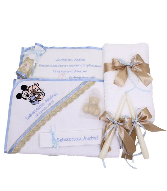 Trusou botez personalizat in zece piese Mickey Mouse si ursulet
