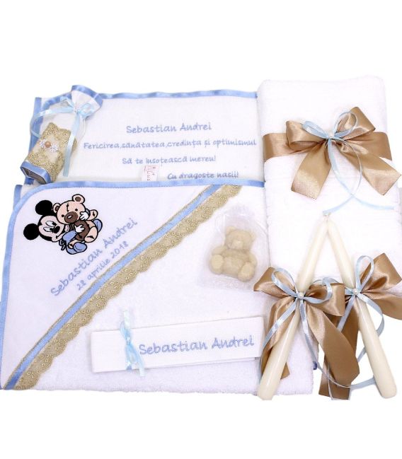 Trusou botez personalizat in zece piese Mickey Mouse si ursulet