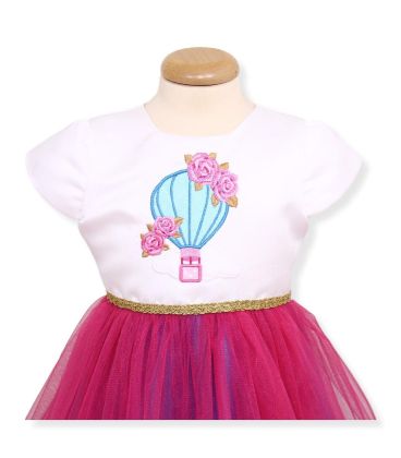 Rochita botez fetite balon si flori brodate