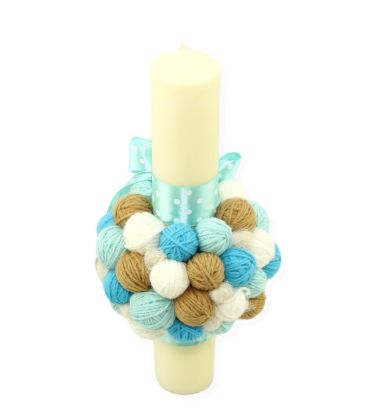 Lumanare botez gheme colorate si inimioara brodata