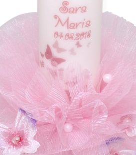 Lumanare de botez personalizata fluturasi dantelati