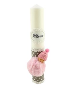 Lumanare de botez personalizata Pufu-roz