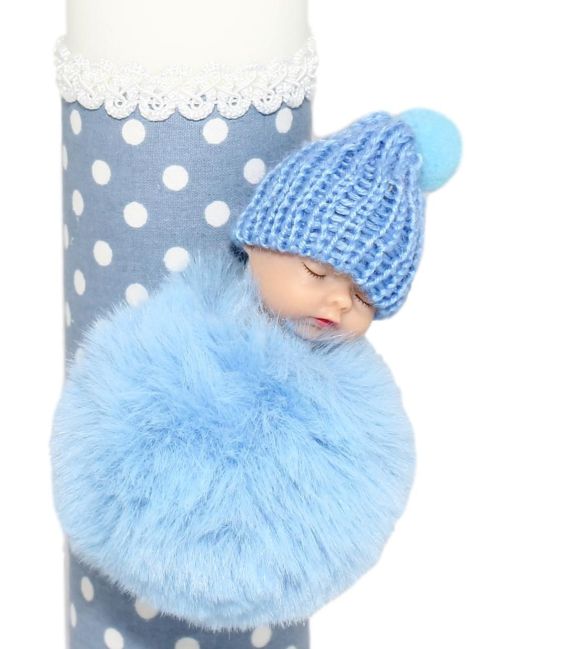 Lumanare de botez baieti Pufu-bleu