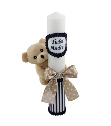 Lumanare botez personalizata scurta ursulet