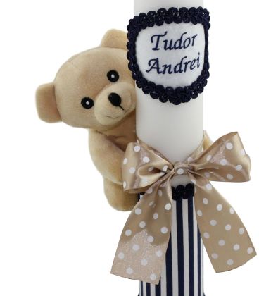 Lumanare botez personalizata scurta ursulet