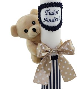 Lumanare botez personalizata scurta ursulet