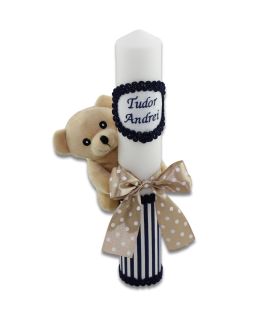 Lumanare botez personalizata scurta ursulet