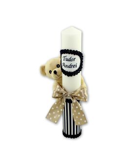 Lumanare botez personalizata scurta ursulet