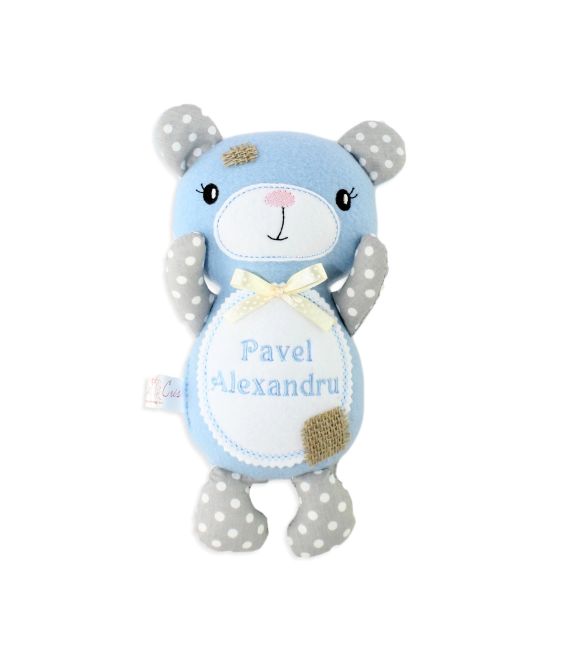 Jucarii personalizate bebelusi - Jucarie handmade Ursuletul peticit