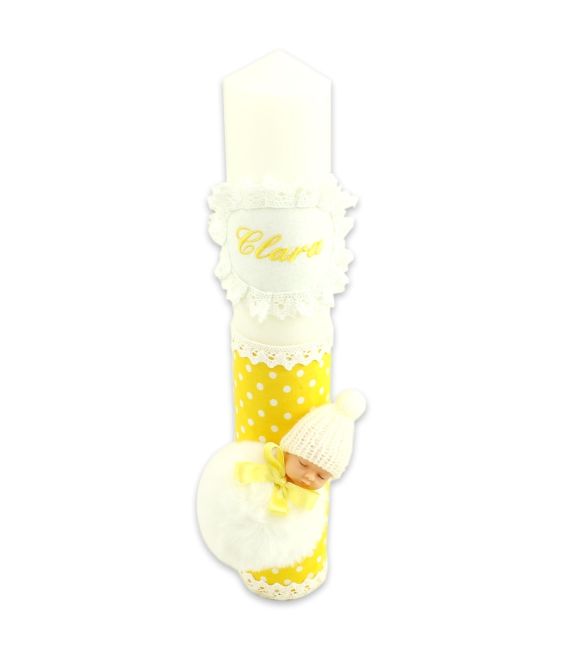 Lumanare de botez personalizata Pufu galben