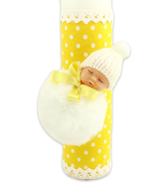 Lumanare de botez personalizata Pufu galben