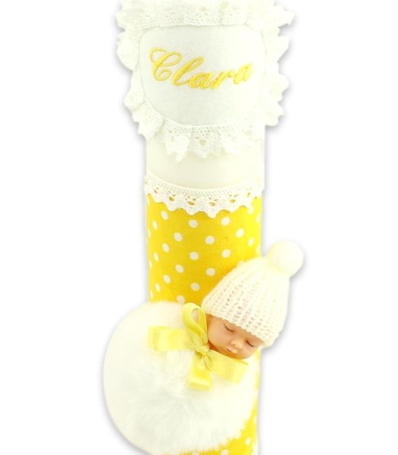 Lumanare de botez personalizata Pufu galben