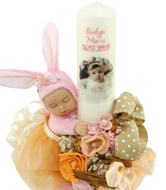 Lumanare de botez personalizata iepuras iubitor