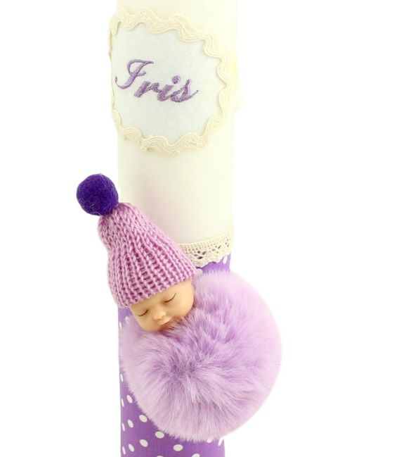 Lumanare de botez personalizata Pufu-mov