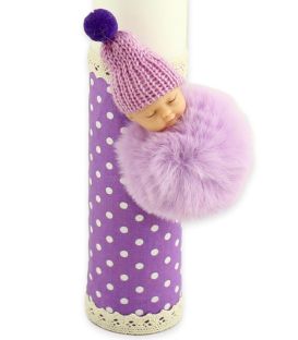Lumanare de botez personalizata Pufu-mov